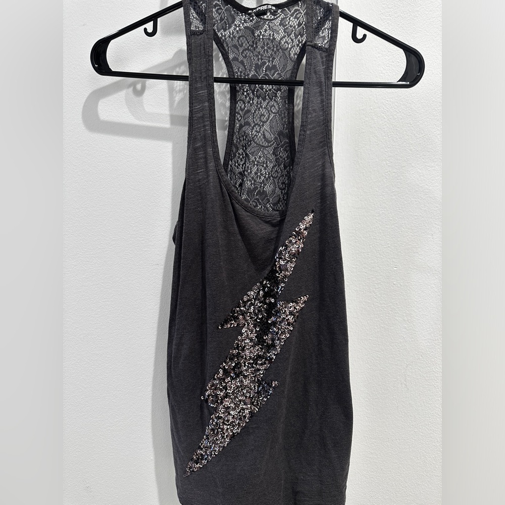 Gray Express Sequin Racerback Top